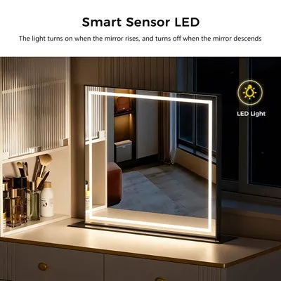 Toeletta in stile minimalista con specchio sollevabile elettrico nascosto e luci a LED